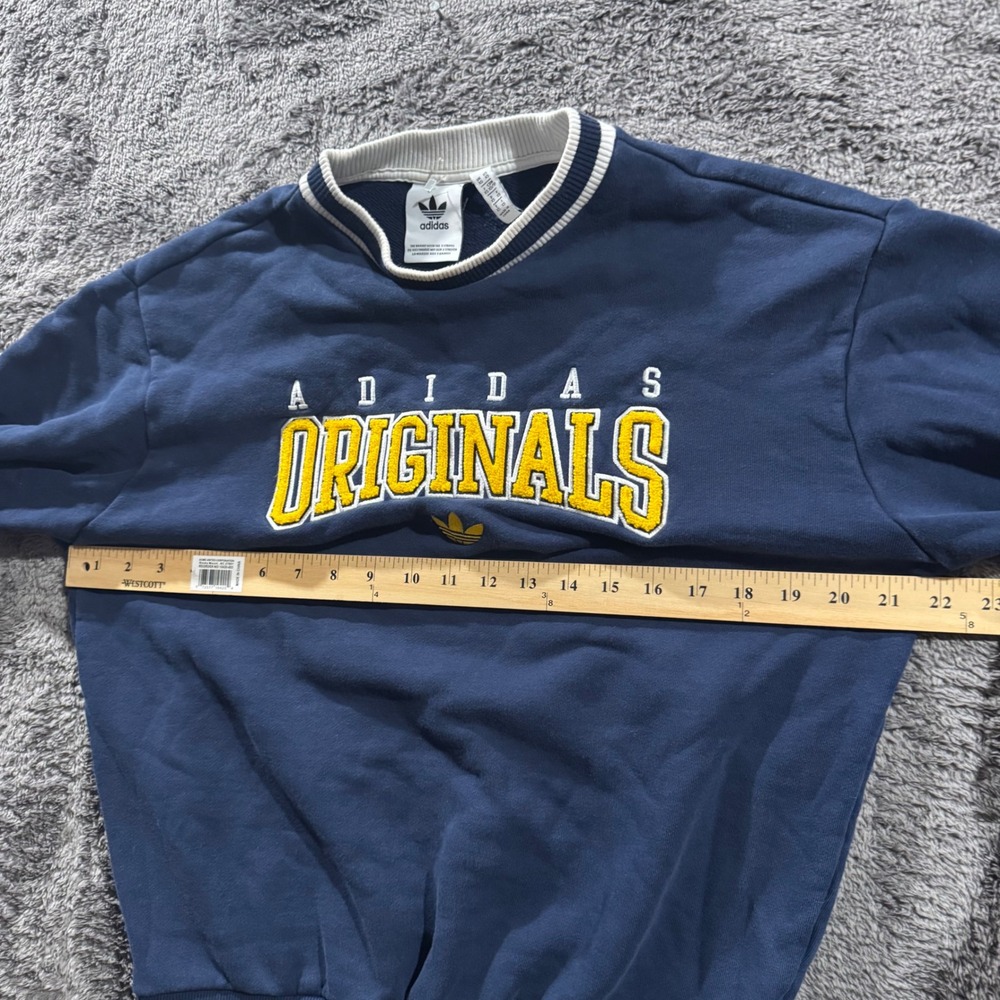 Adidas Originals Sweatshirt Navy Blue Yellow Embroidered Crewneck Mens XS - Picture 4 of 7